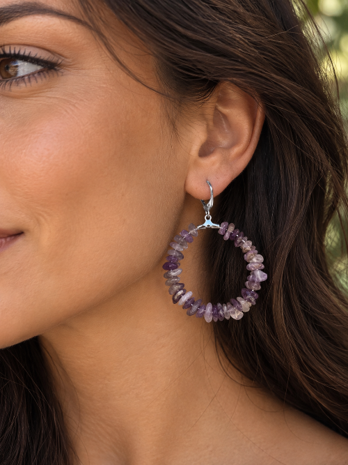 Boucles d'oreilles améthyste ceriz sur le gato