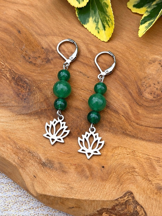 boucles d'oreilles agate verte pierres naturelle ceriz sur le gato