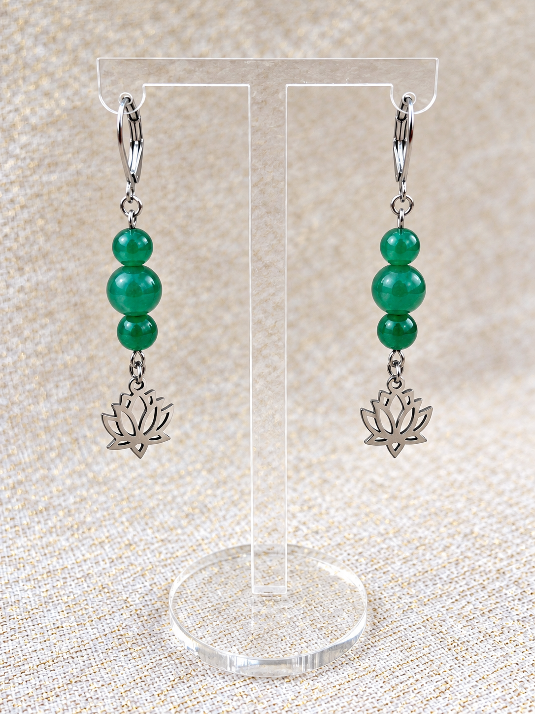 boucles d'oreilles agate verte pierres naturelle ceriz sur le gato