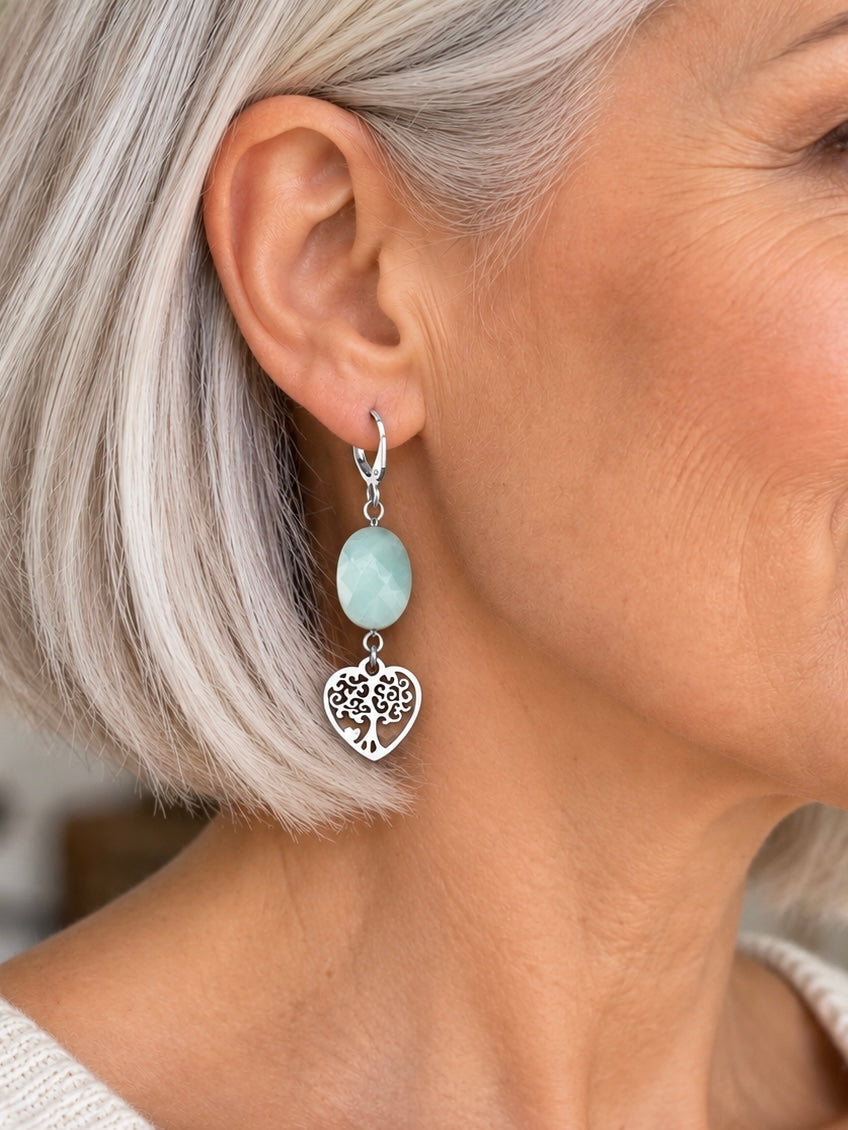 Boucles d'oreille amazonite arbre de vie pierres naturelles ceriz sur le gato
