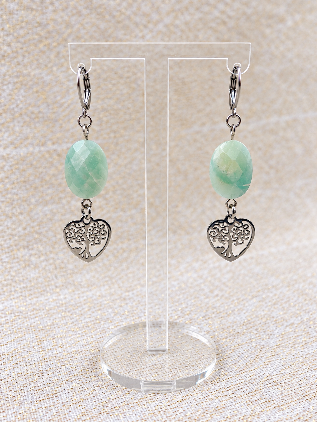 Boucles d'oreille amazonite arbre de vie pierres naturelles ceriz sur le gato