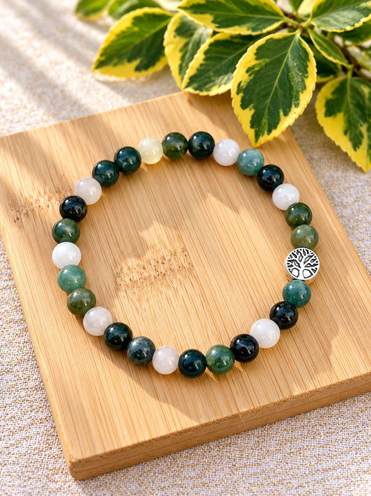 Bracelet agate mousse morganite ceriz sur le gato