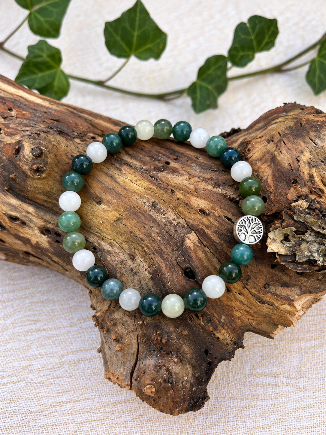 Bracelet agate mousse morganite ceriz sur le gato