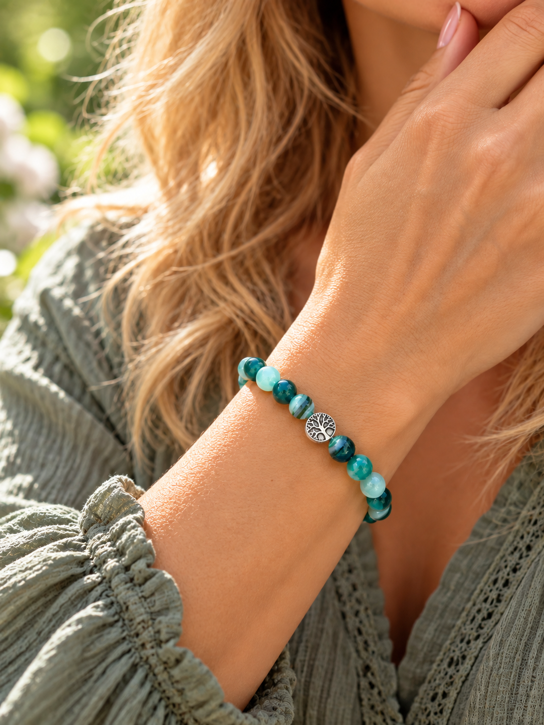 bracelet pierres naturelles agate ceriz sur le gato