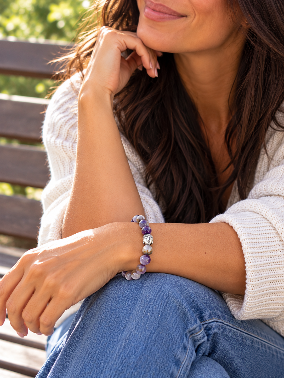 Bracelet en améthyste naturelle et Bouddha argenté