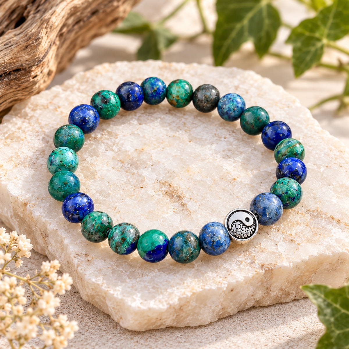 Bracelet en Chrysocolle et perle argentée