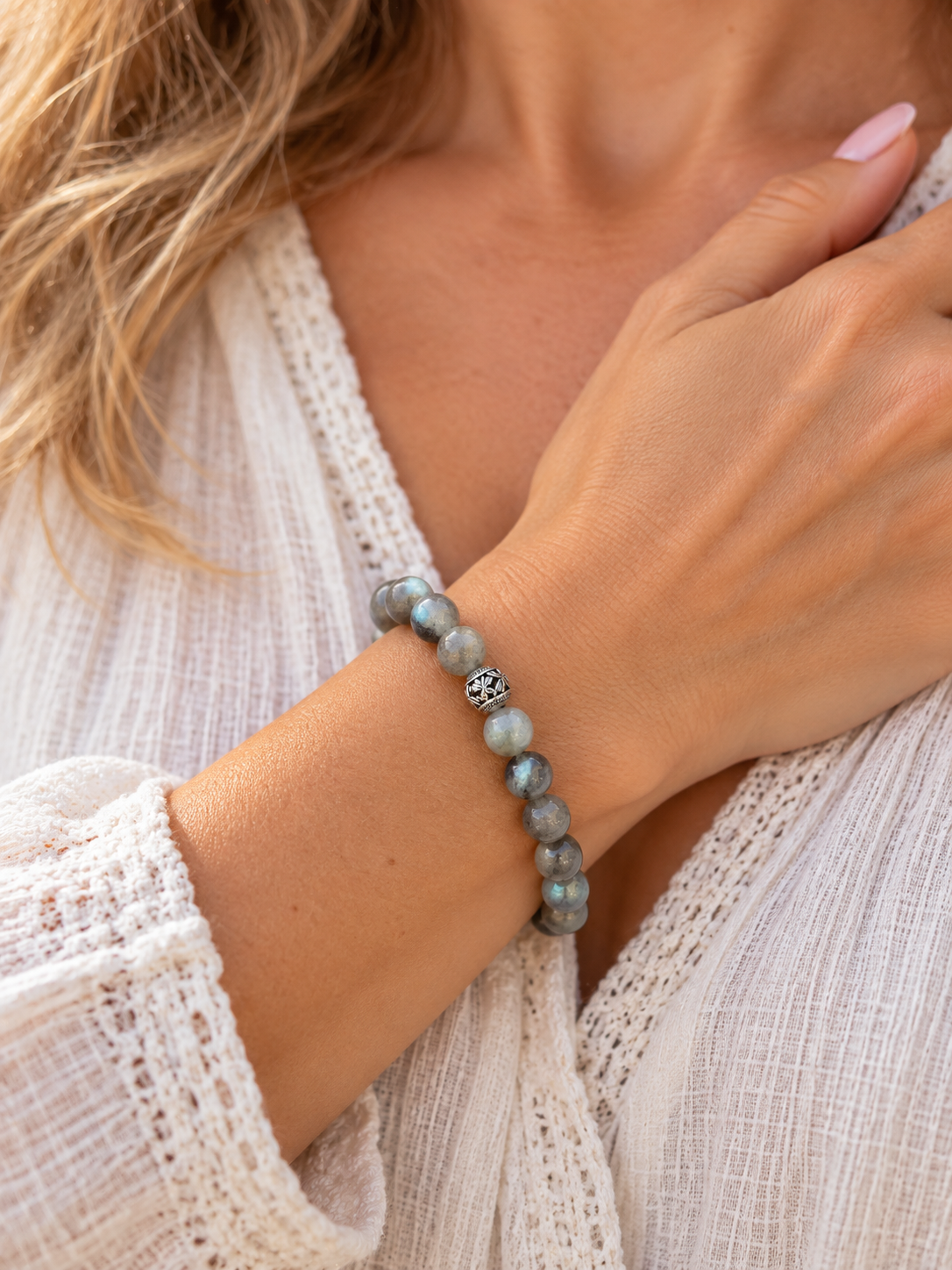 bracelet pierres naturelles labradorite ceriz sur le gato