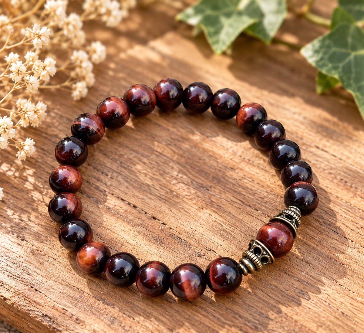 Bracelet oeil de taureau pierres naturelles ceriz sur le gato