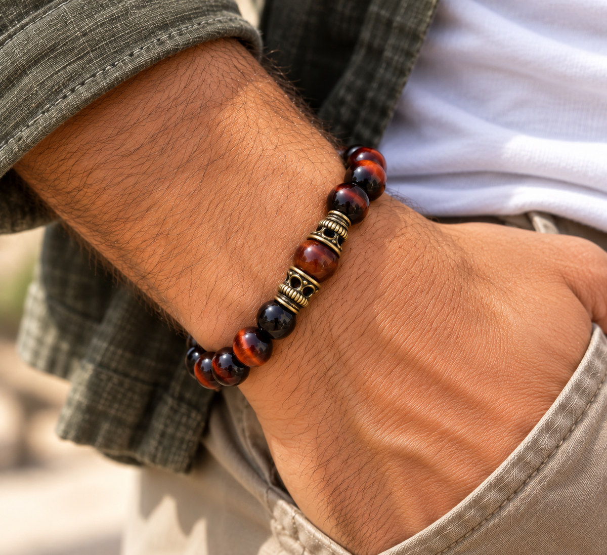 Bracelet oeil de taureau pierres naturelles ceriz sur le gato