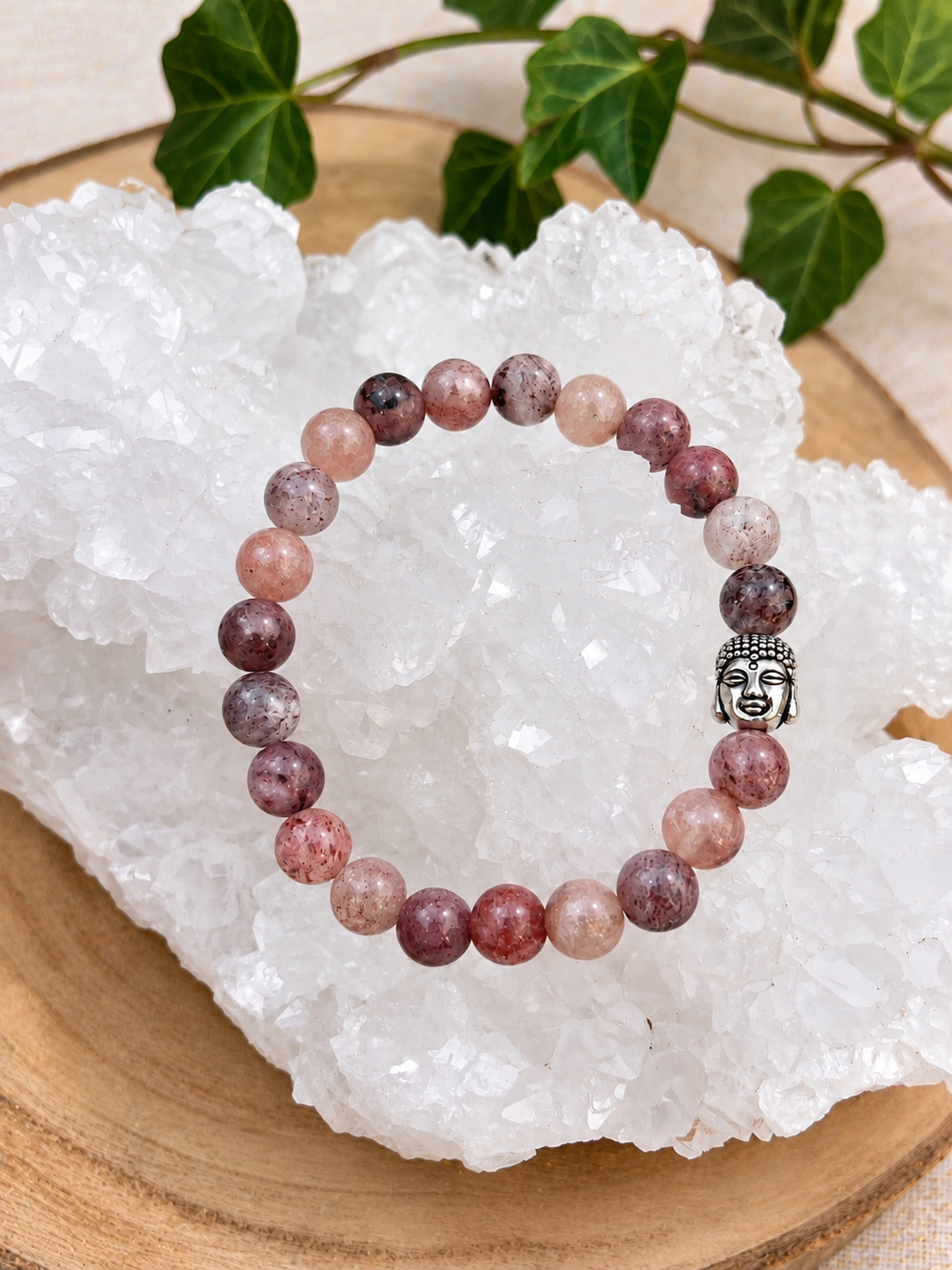 Bracelet en Quartz fraise et perle bouddha