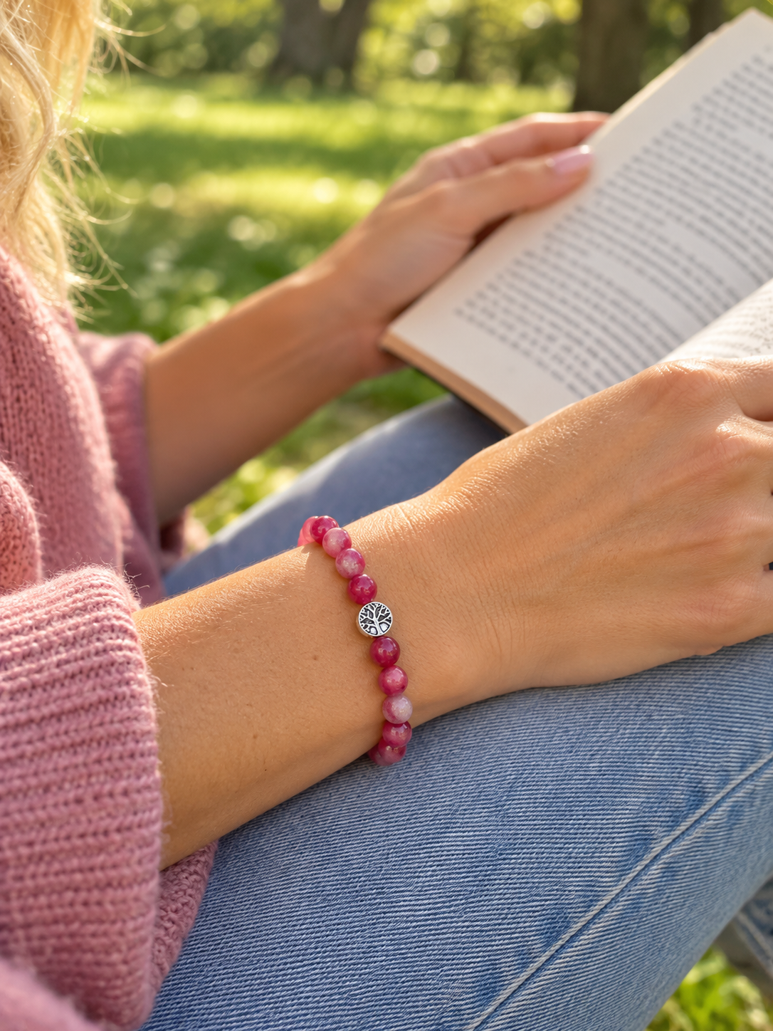 Bracelet pierres naturelles toumaline rose