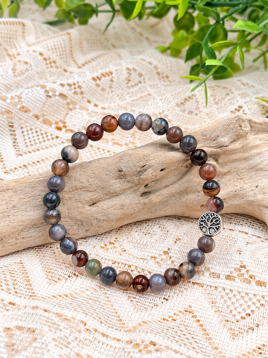 bracelet agate botswana arbre de vie ceriz sur le gato