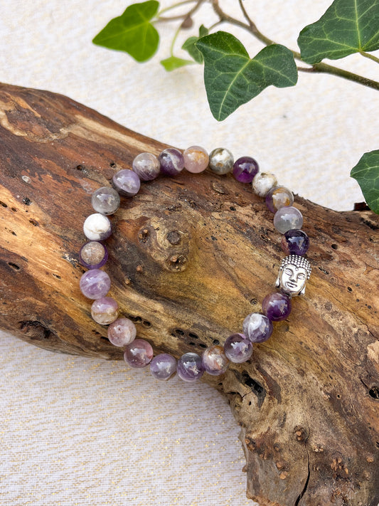 Bracelet en améthyste naturelle et Bouddha argenté