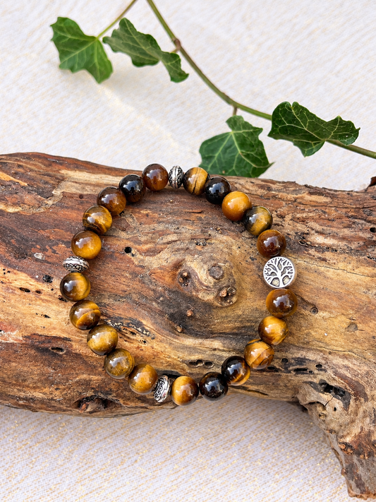 Bracelet en œil de tigre naturel et perle arbre de vie