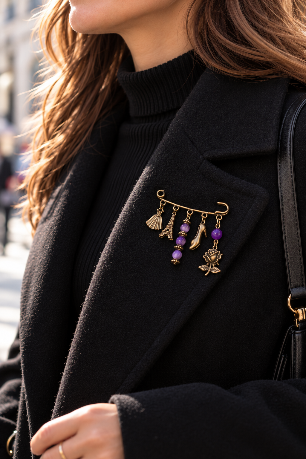 broche vintage paris tour eiffel améthyste ceriz sur le gato