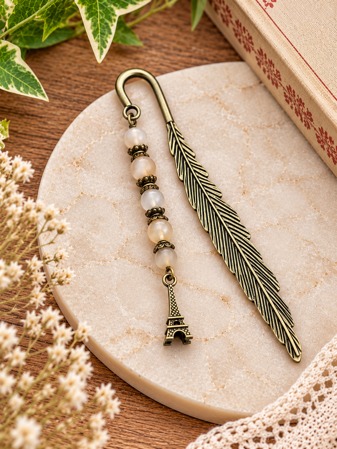 Marque-page plume bronze Citrine et Tour Eiffel